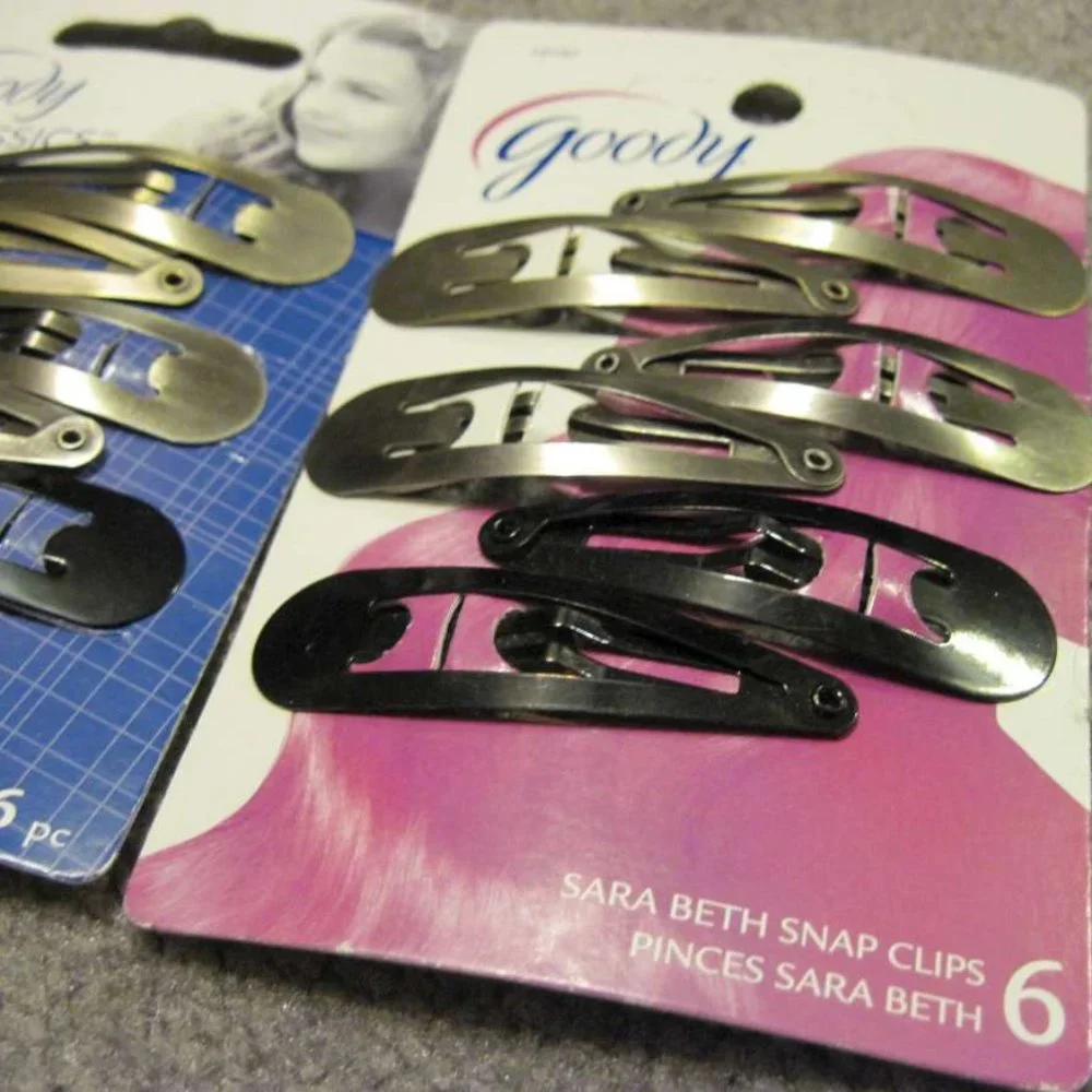6 Goody Sara Beth Metal Contour Hair Snap Clips Brushed Metal Painted Pink Blue